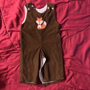 Cute Embroidered Fox on Brown Corduroy Outfit Button Shoulder Snap leg/c…